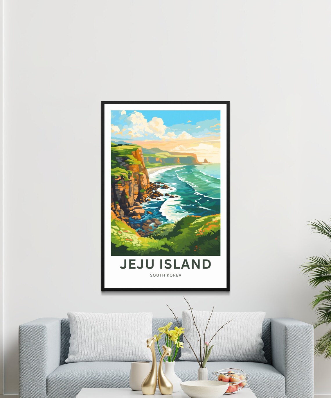 Jeju Island South Korea Dramatic Sea Cliffs Coastal Travel Poster - Image 3