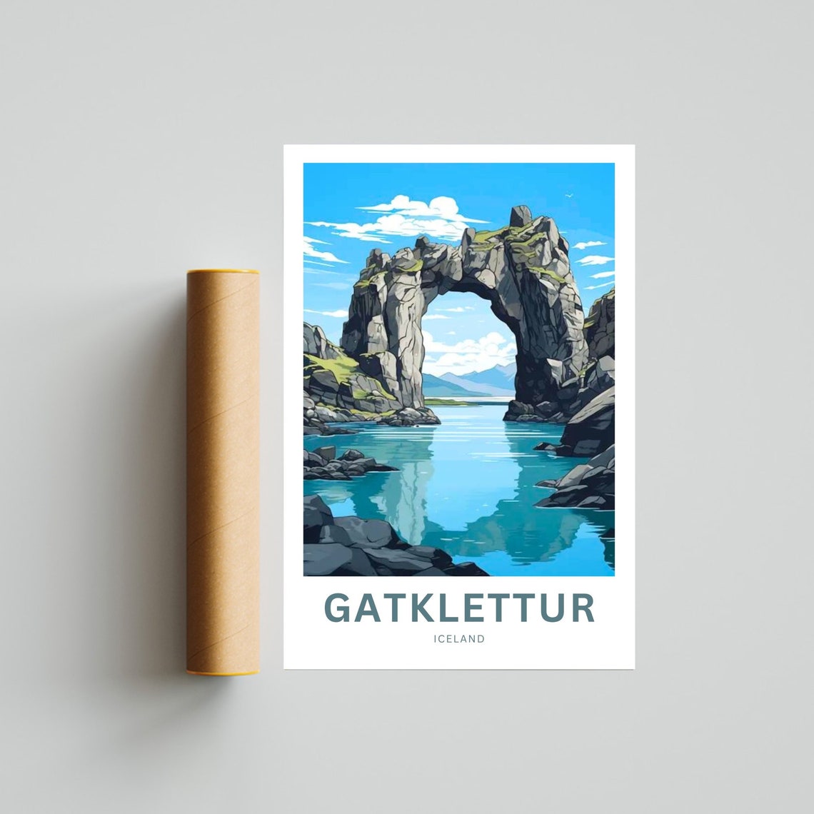Personalized Gatklettur Iceland Stone Arch Lagoon Travel Poster - Image 4