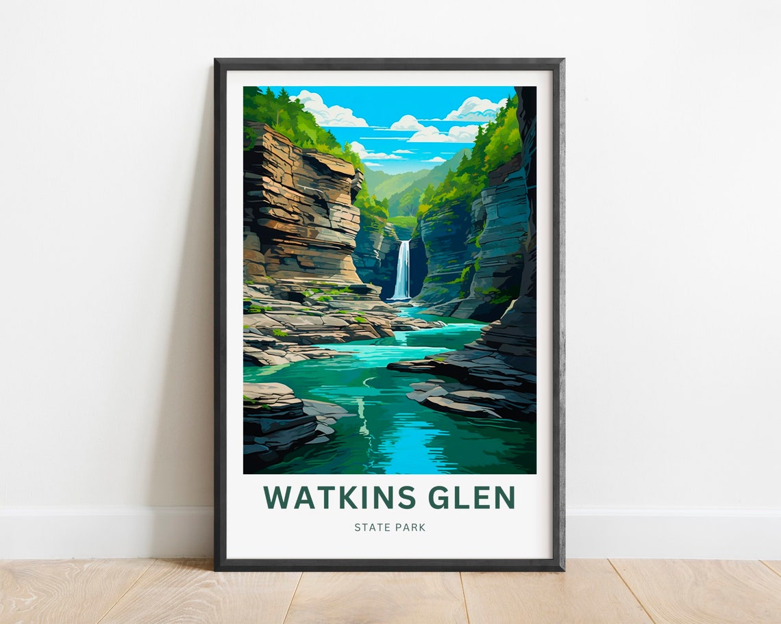 Watkins Glen State Park Waterfall Gorge Layered Cliffs Travel Poster