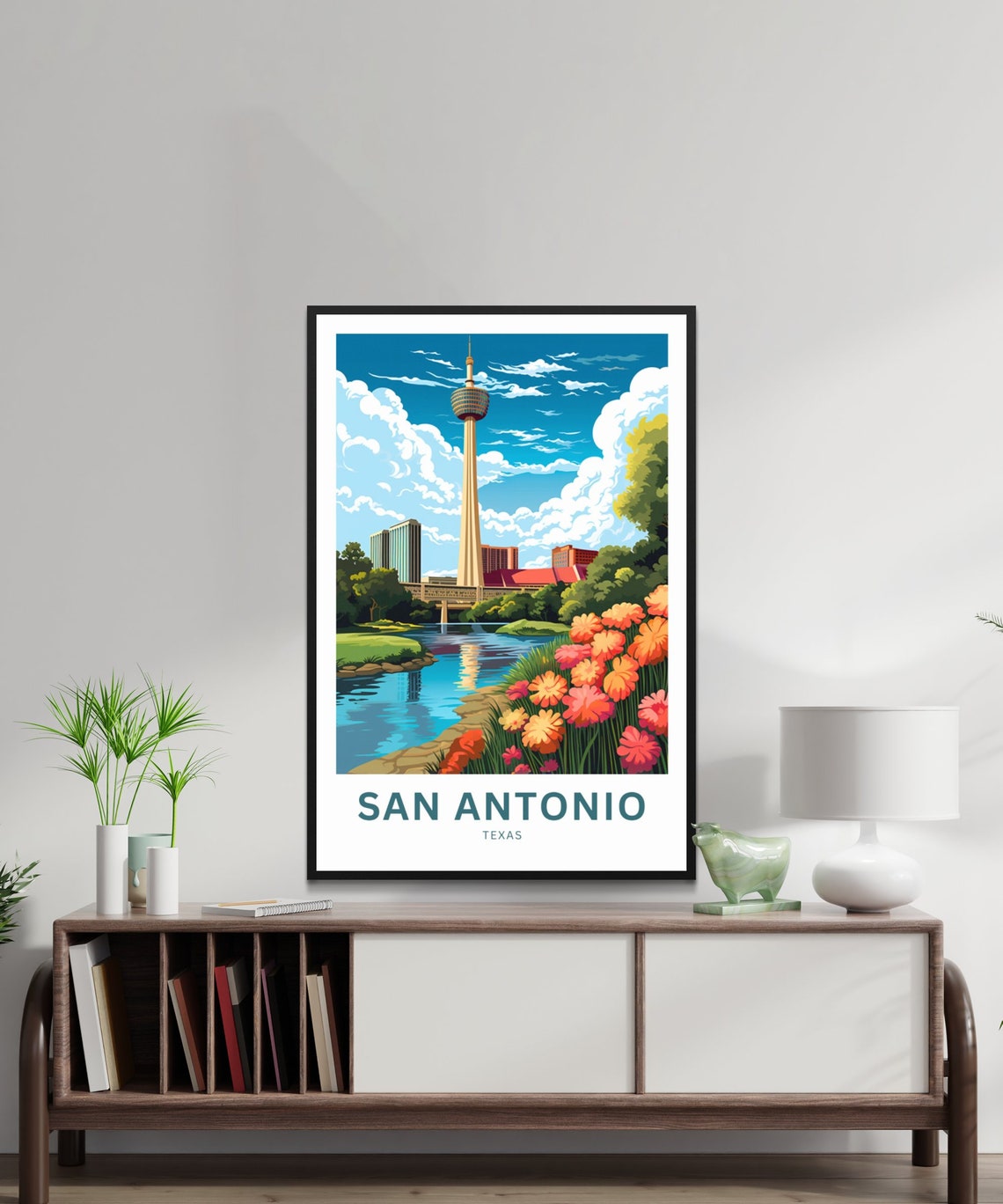 Personalized San Antonio Texas Tower Flowers Custom Text Poster - Image 3