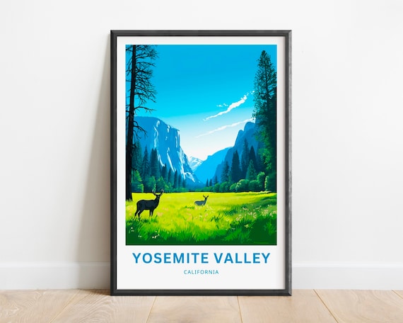 Yosemite Valley California Meadow Deer Granite Travel Poster