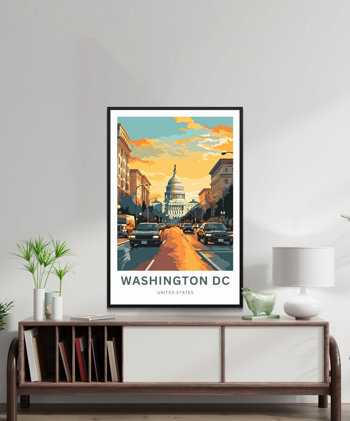 Washington DC Capitol Sunset Street Cars Downtown City Travel Poster - Image 2