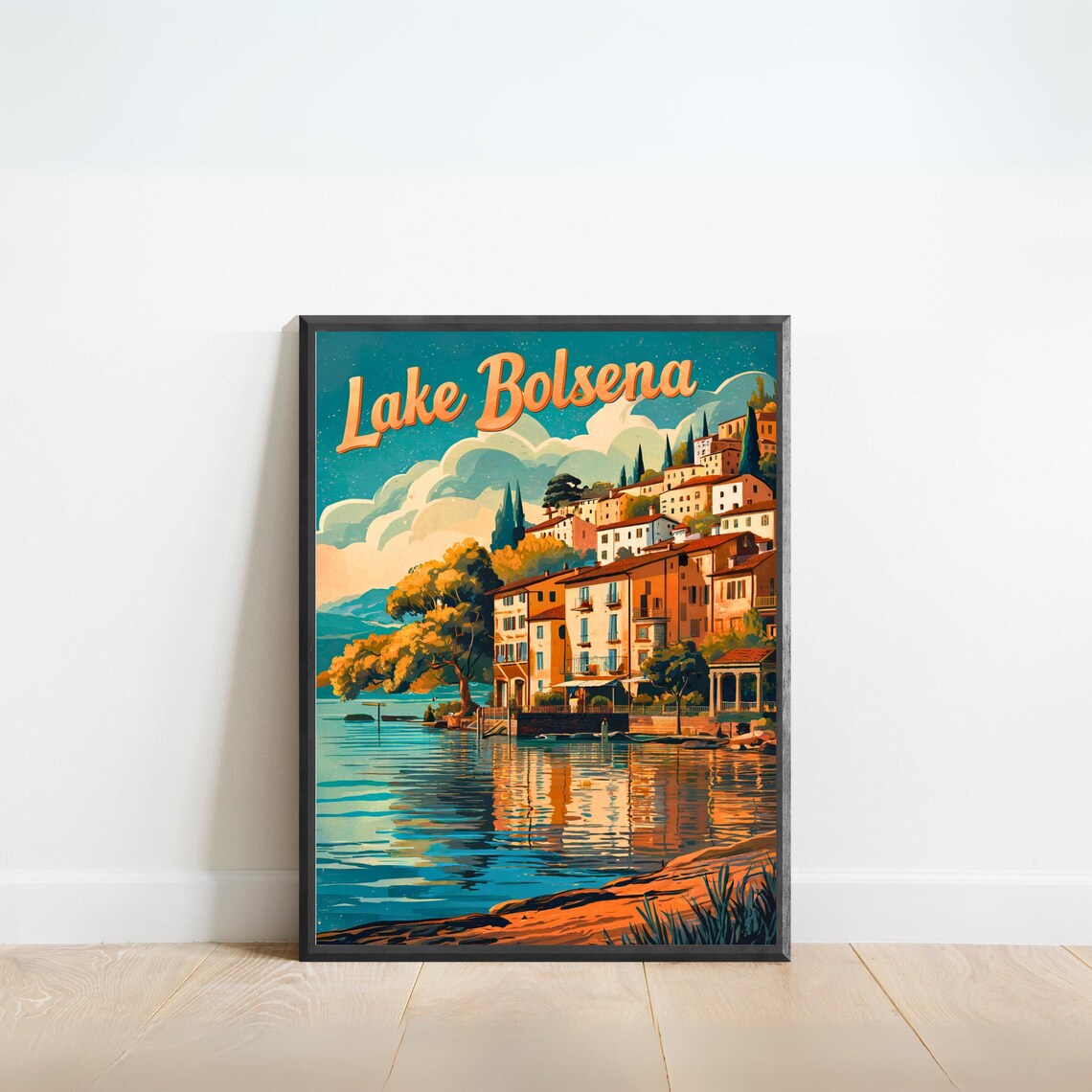 Lake Bolsena Vintage Italian Lakefront Town Reflection Poster