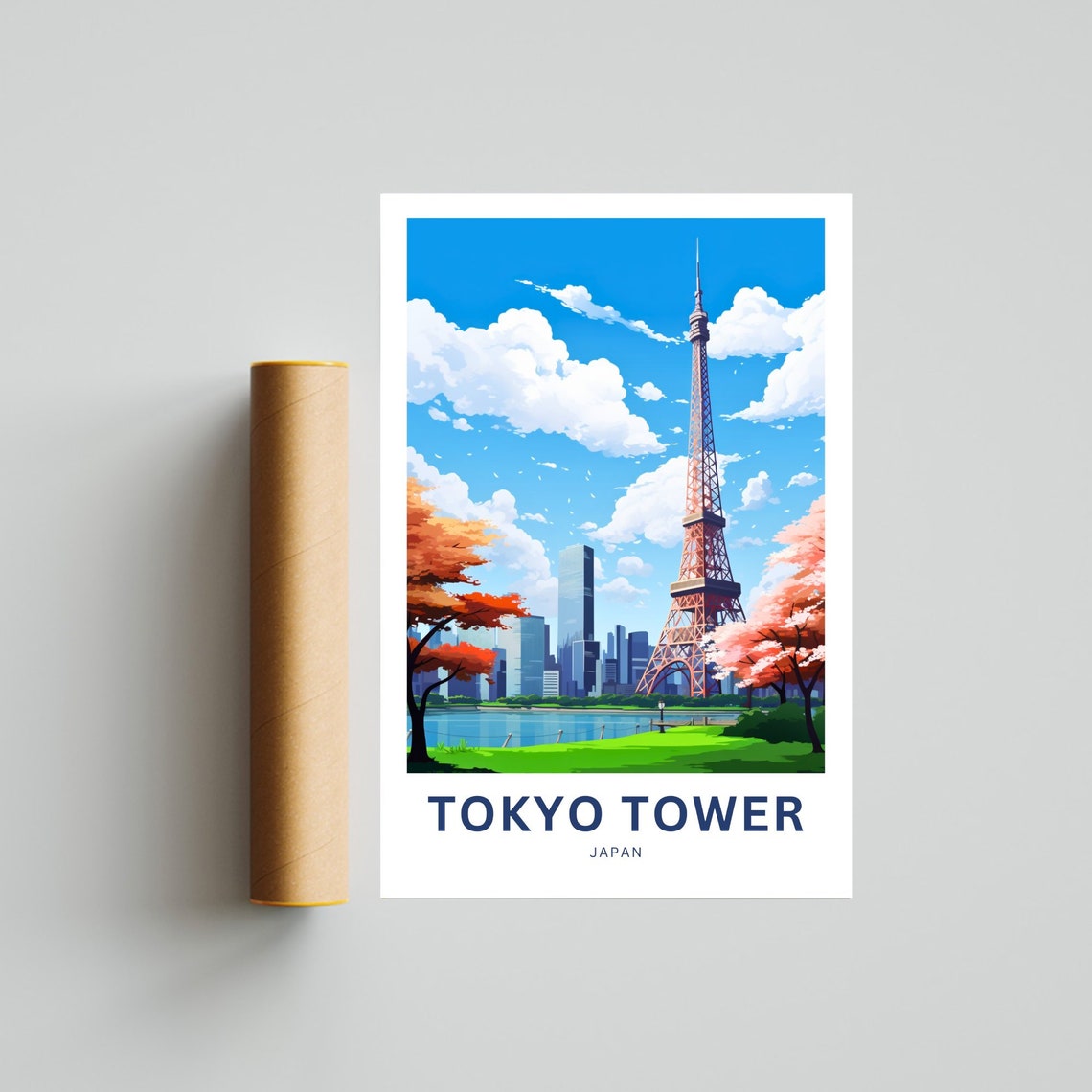 Tokyo Tower Japan Cherry Blossom Park City Skyline Travel Poster - Image 4