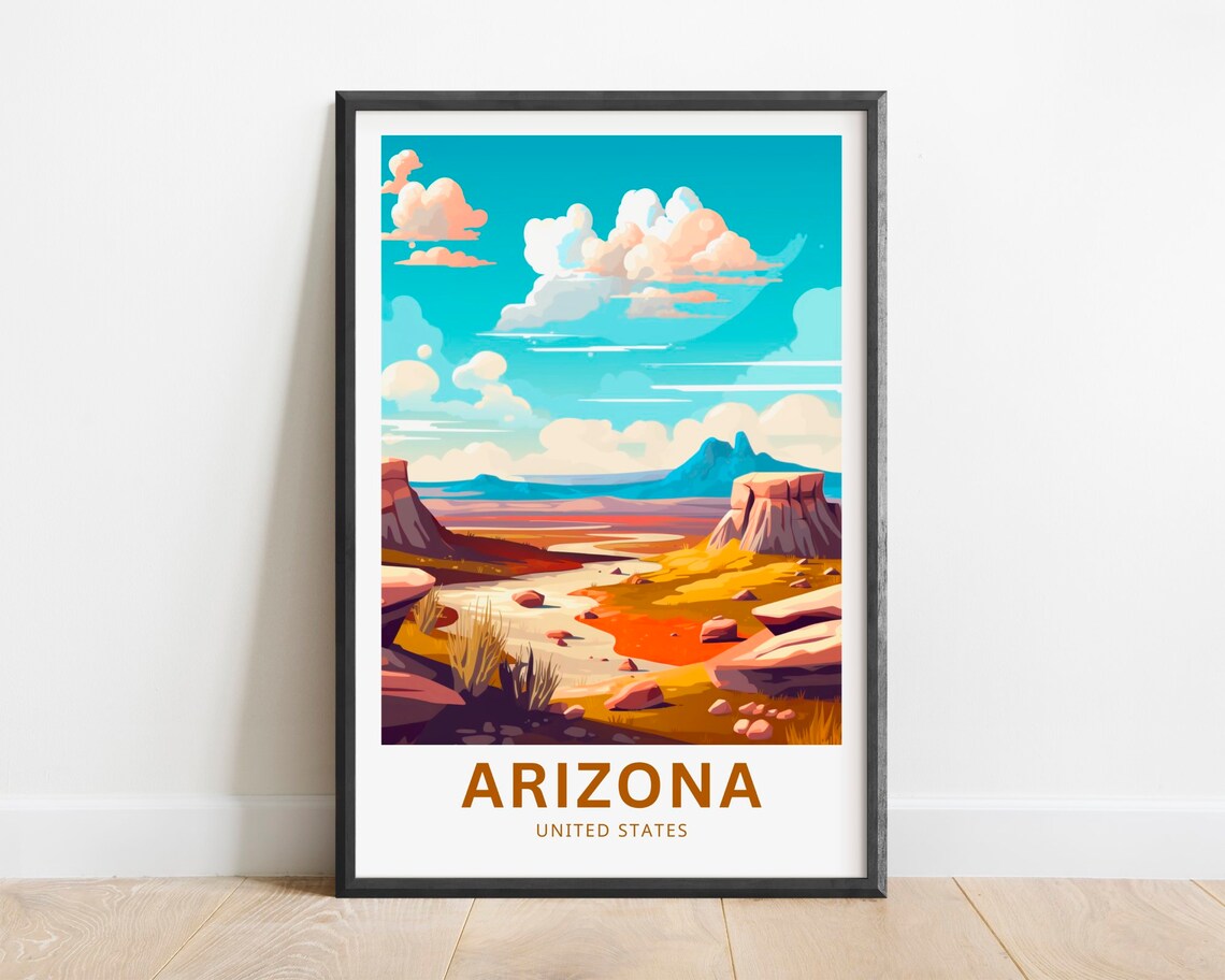 Arizona Red Rock Desert Butte Illustrated Vintage Travel Poster