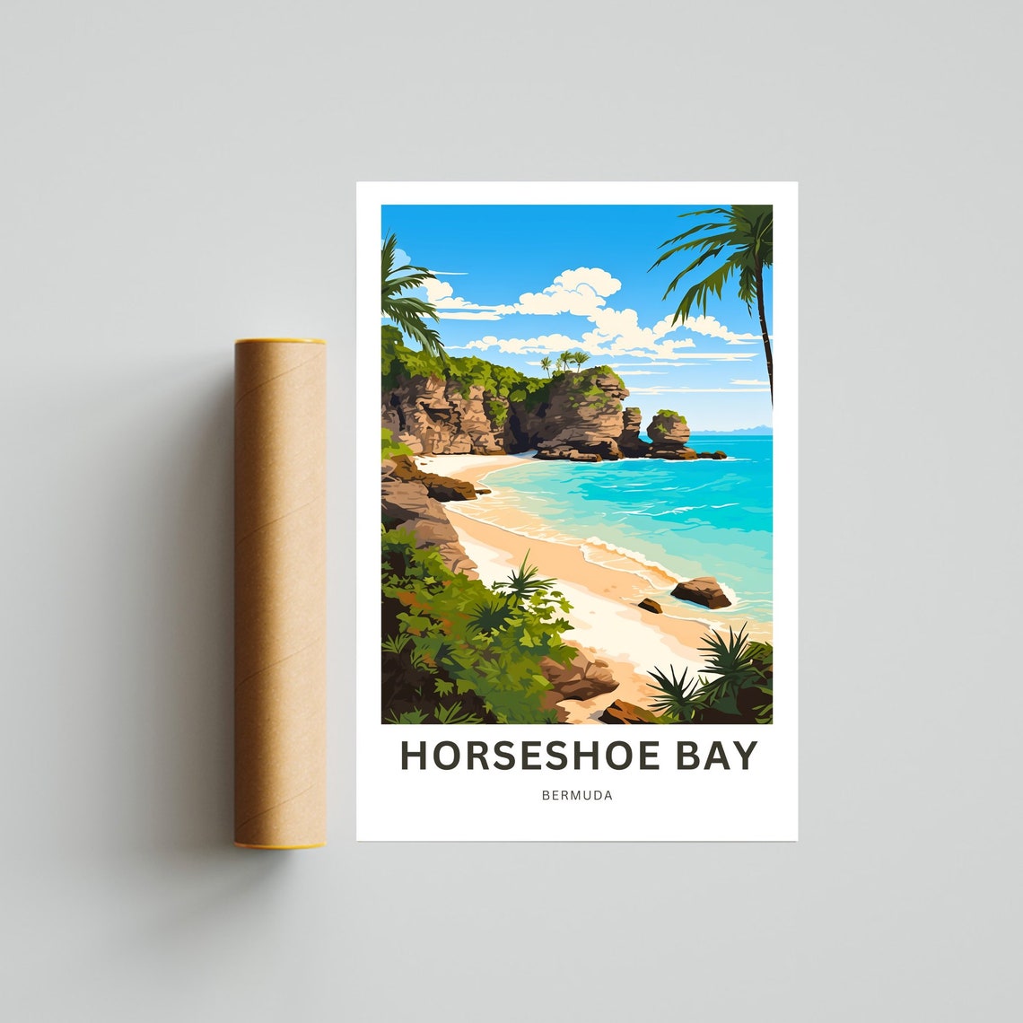 Horseshoe Bay Bermuda Tropical Cove Lush Palm Day Travel Poster - Image 4