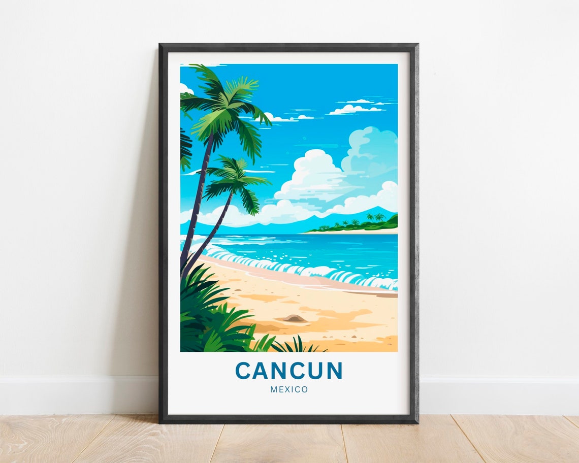 Cancun Mexico Palm Beach Turquoise Sea and White Sand Poster