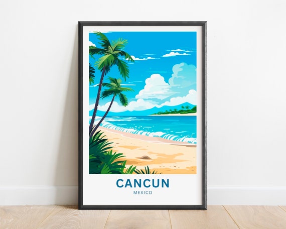 Cancun Travel Print Cancun Poster Mexico Wall Art Framed Present Gift Mexico Present