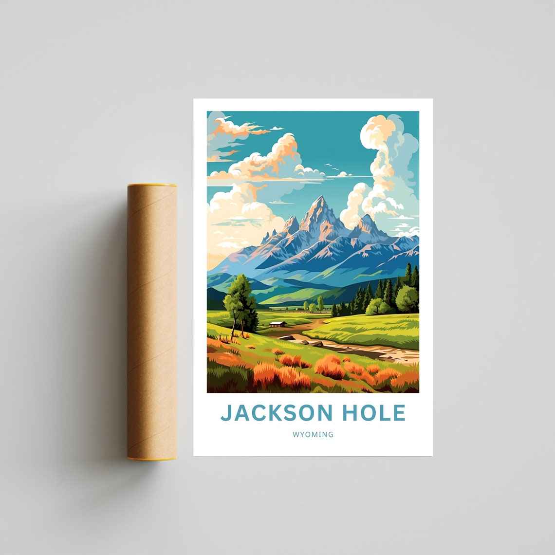 Jackson Hole Wyoming Grand Teton Peaks Meadow Custom Travel Poster - Image 4