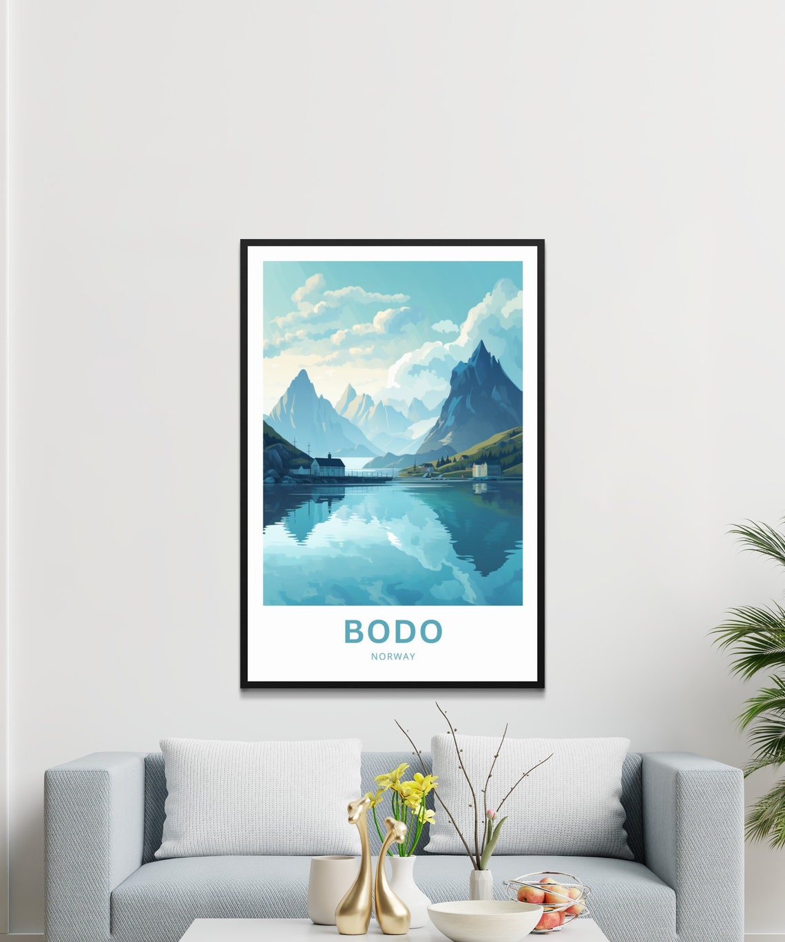 Bodo Norway Arctic Fjord Village Mountain Reflection Travel Poster - Image 3