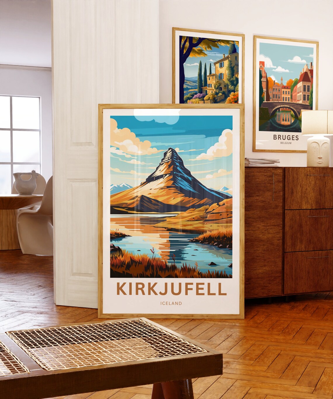 Kirkjufell Iceland Travel Poster Autumn Peak Lake Reflection Art - Image 5