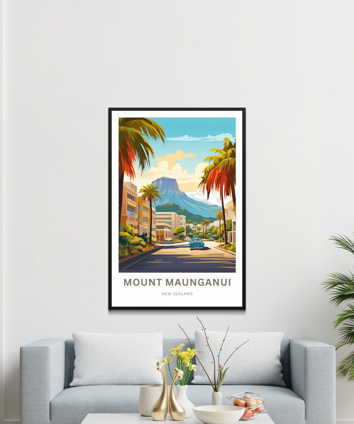 Mount Maunganui New Zealand Palm Avenue Mountain Scene Poster - Image 3