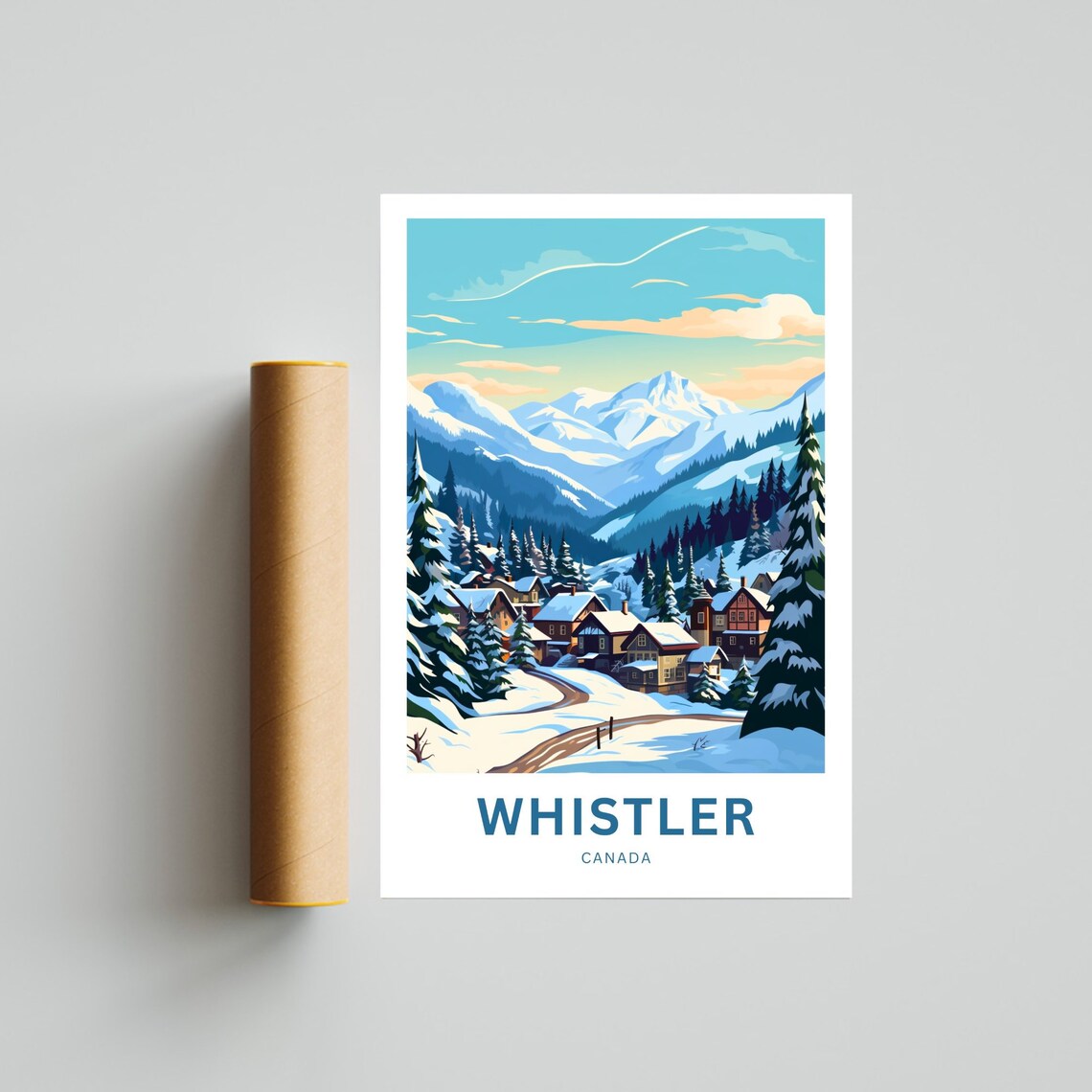 Personalized Whistler Canada Snowy Village Chalets Dusk Travel Poster - Image 4