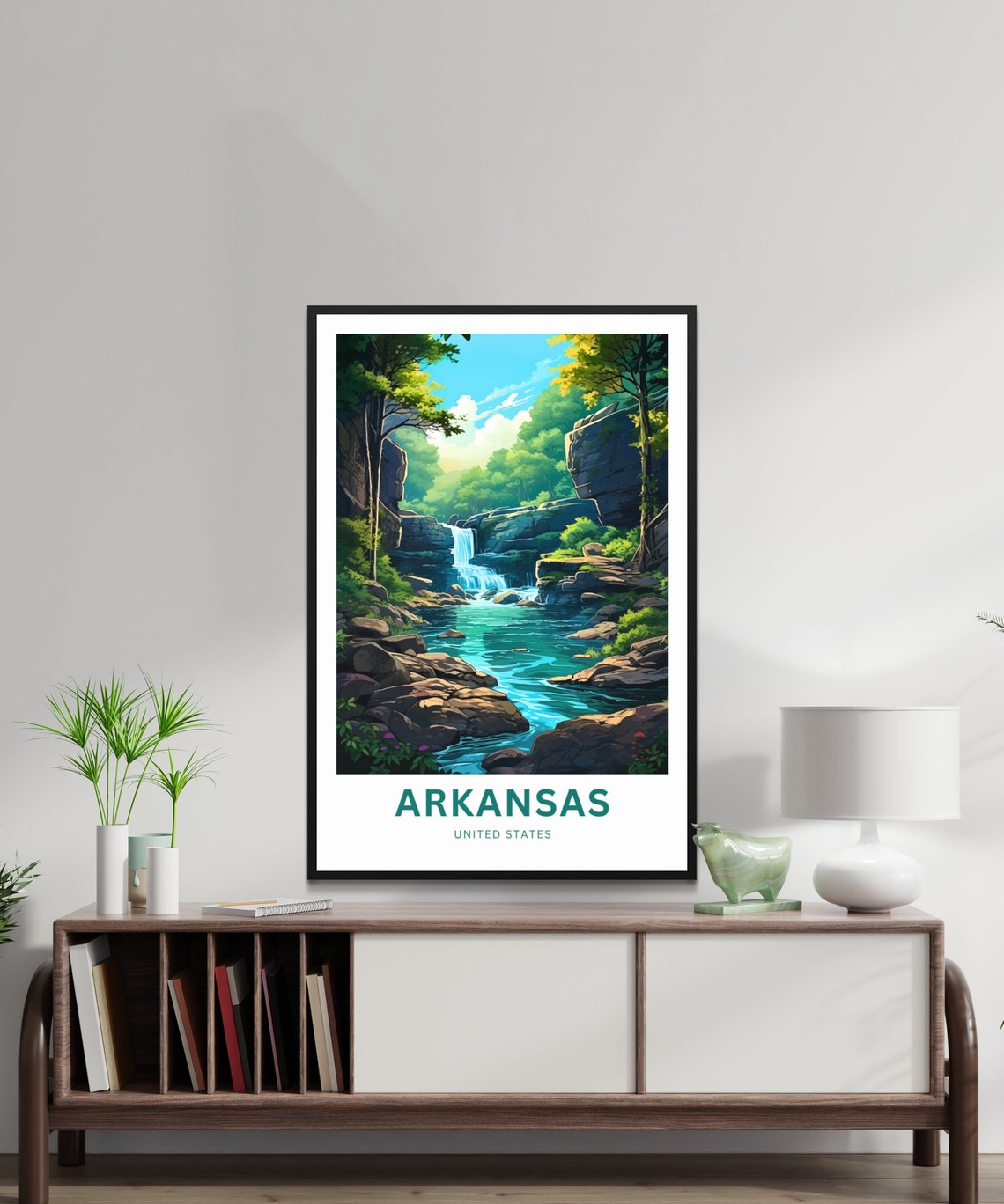 Arkansas Cascading Waterfall Turquoise Pool Forest Travel Poster - Image 2