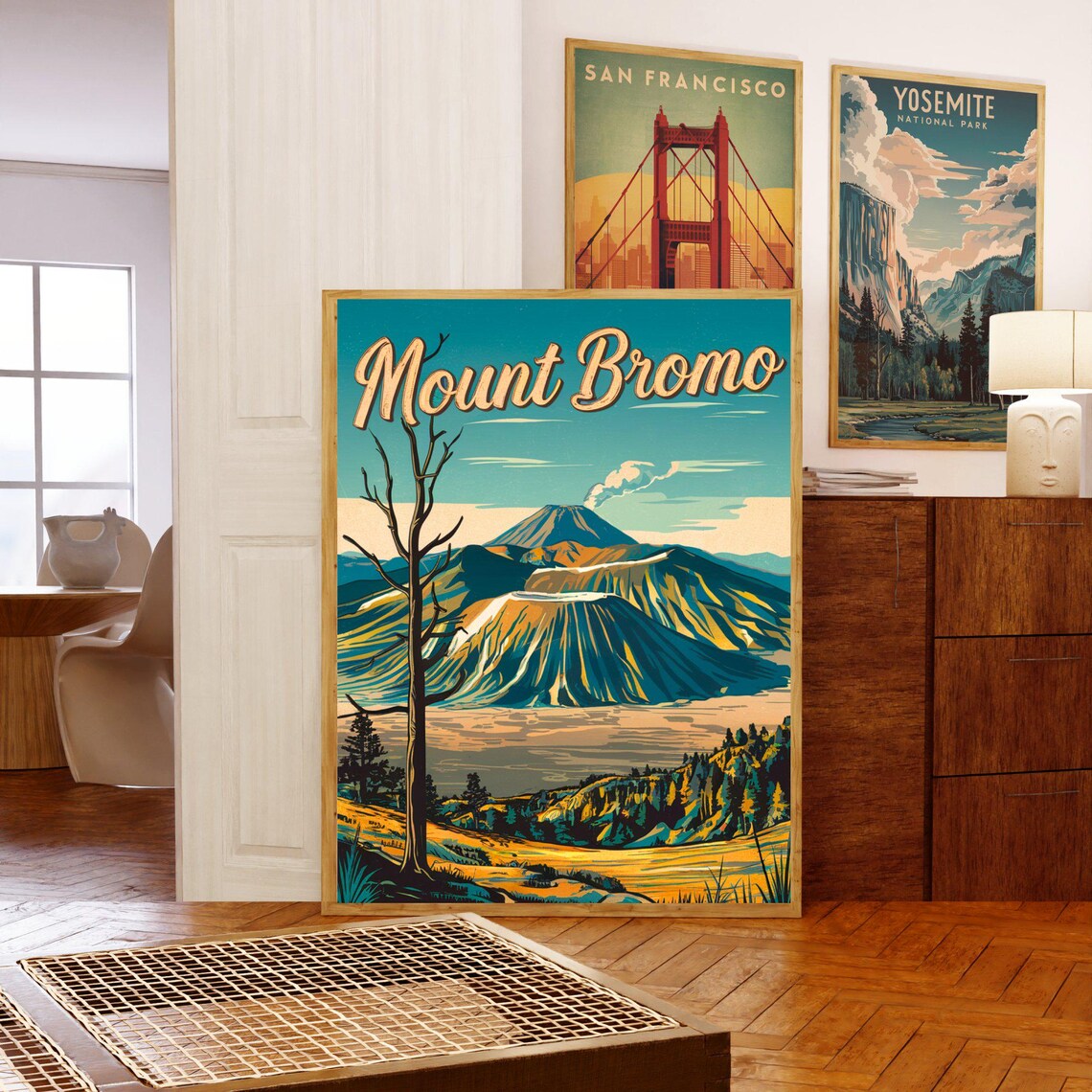Mount Bromo Volcano Caldera Vintage Travel Poster With Bare Tree - Image 5