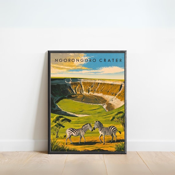 Ngorongoro Crater Tanzania Zebras Safari Landscape Travel Poster