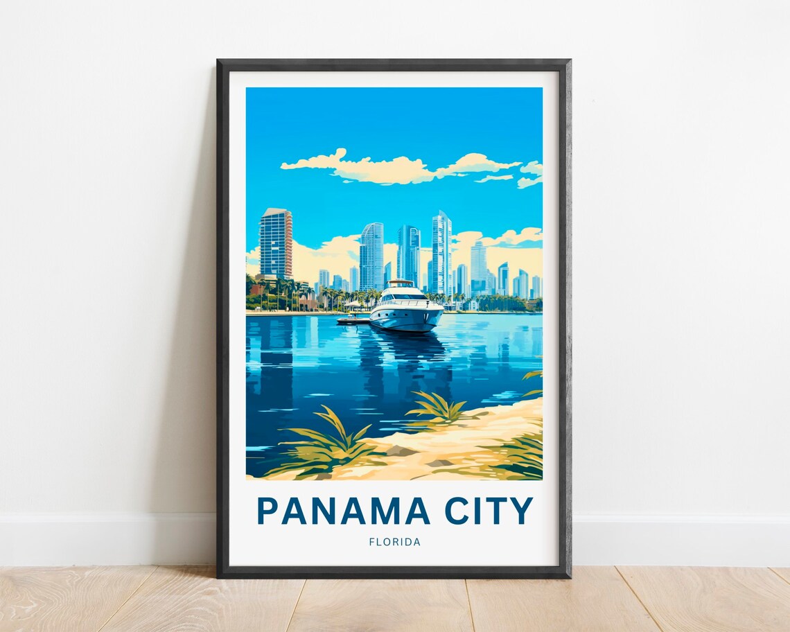 Panama City Florida Marina Skyline Yacht Harbor Travel Poster