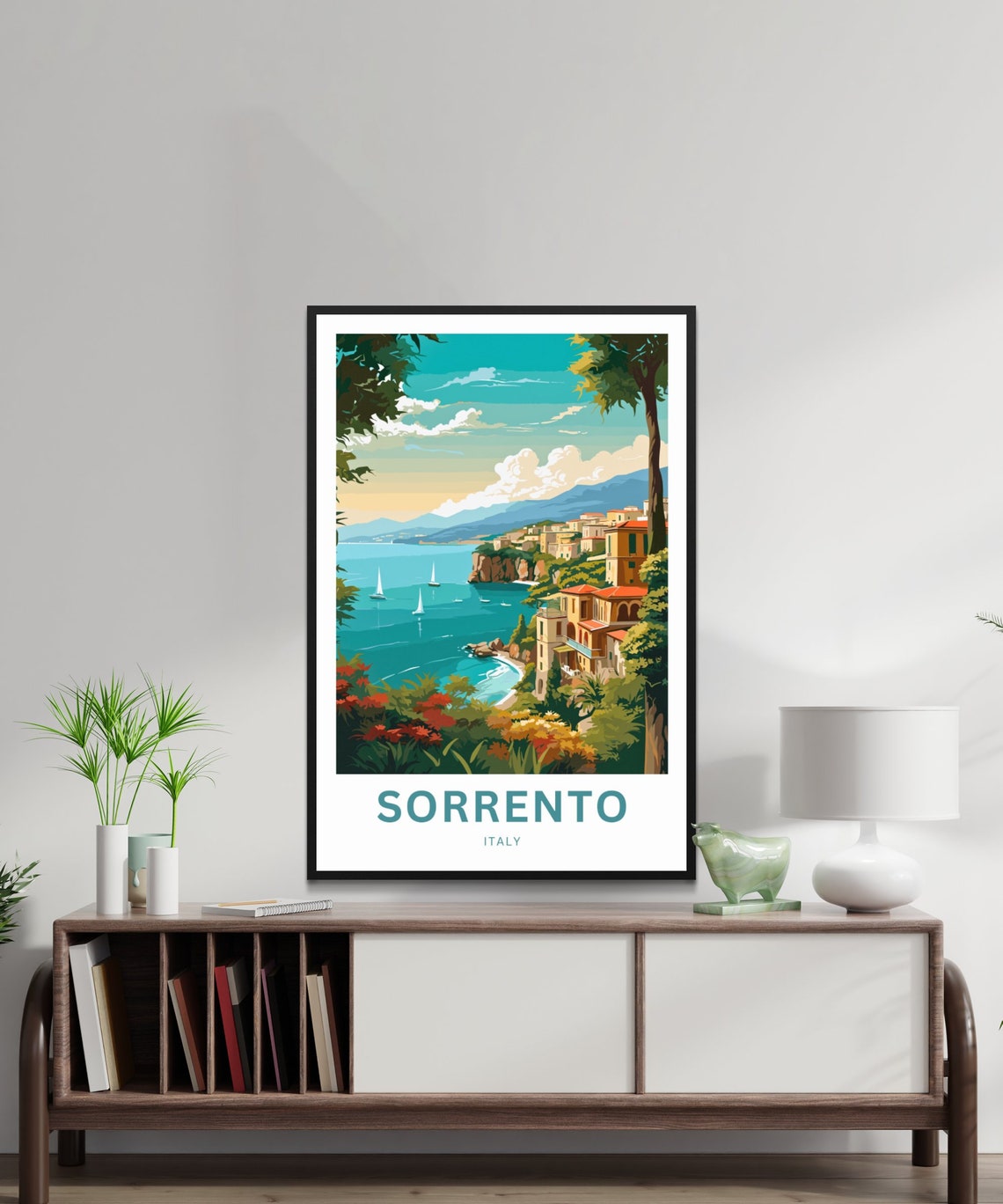 Sorrento Italy Cliffside Town Sailboats Custom Text Art Poster - Image 2