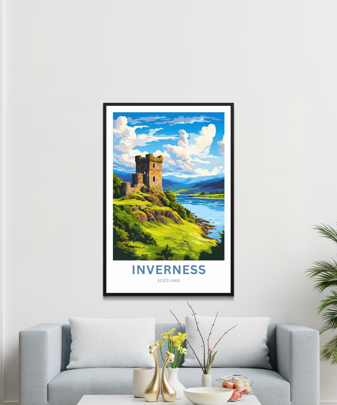 Inverness Scotland Castle Tower River Hillside Scenic Poster - Image 3