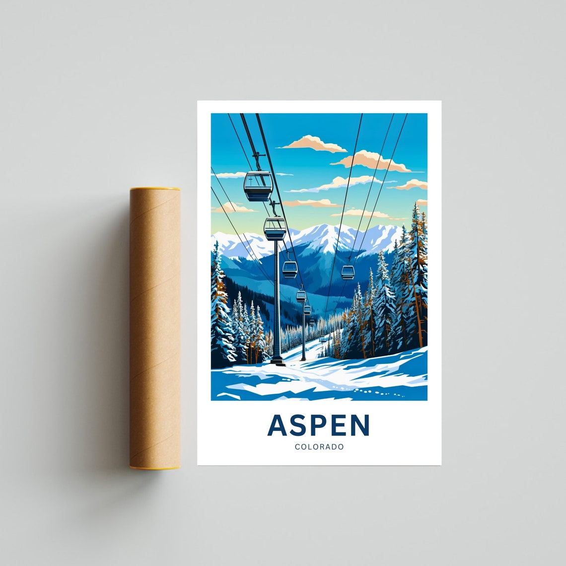 Aspen Colorado Ski Gondola Snowy Mountain Resort Travel Poster - Image 4