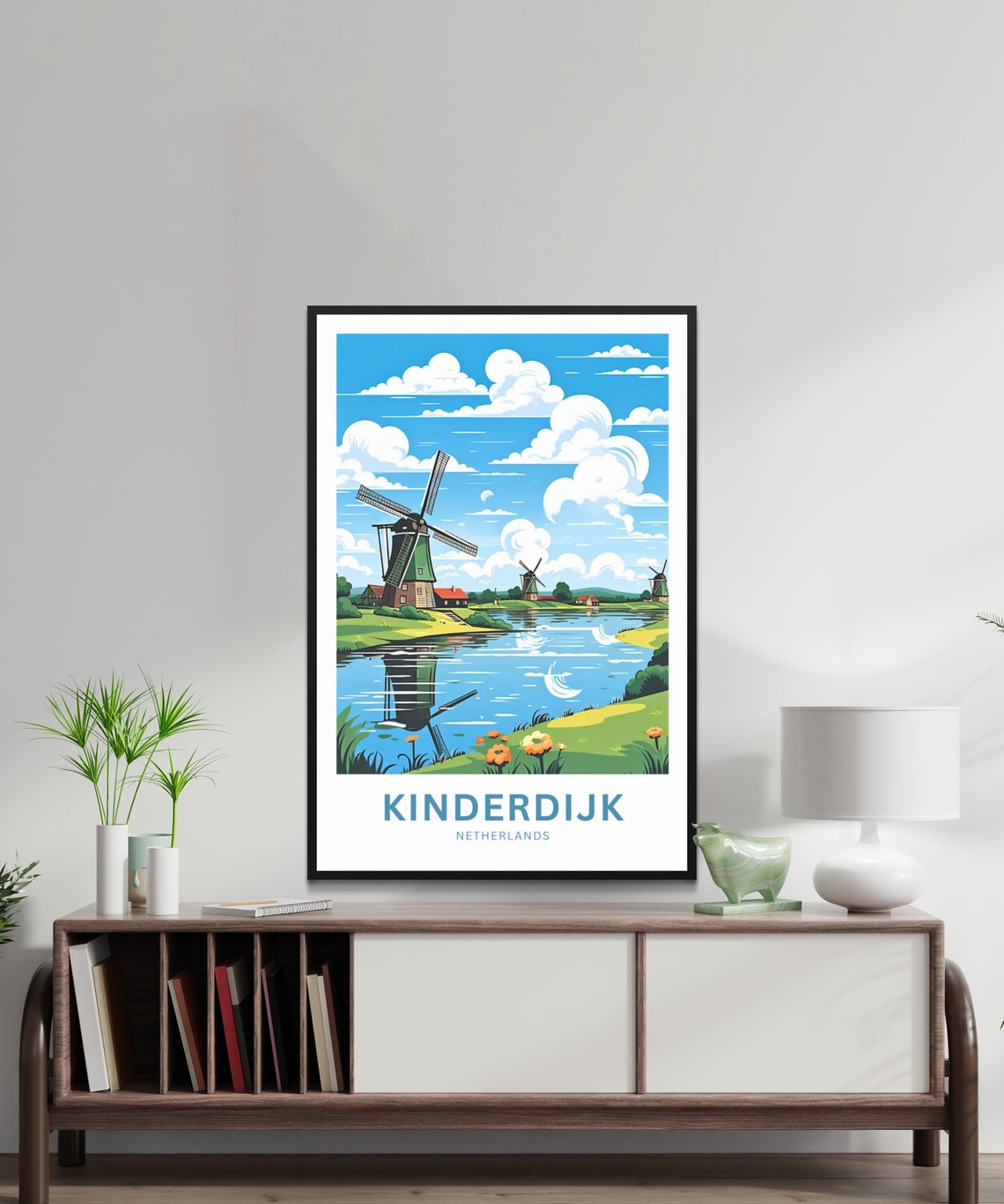 Kinderdijk Netherlands Windmill Canal Personalized Text Poster - Image 3