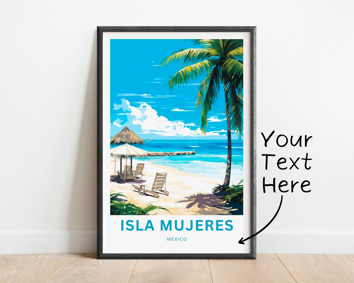Personalized Isla Mujeres Mexico Beach Custom Text Travel Poster