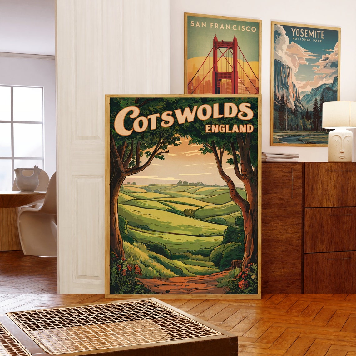 Cotswolds England Rolling Hills Tree Arch Vintage Travel Poster - Image 5