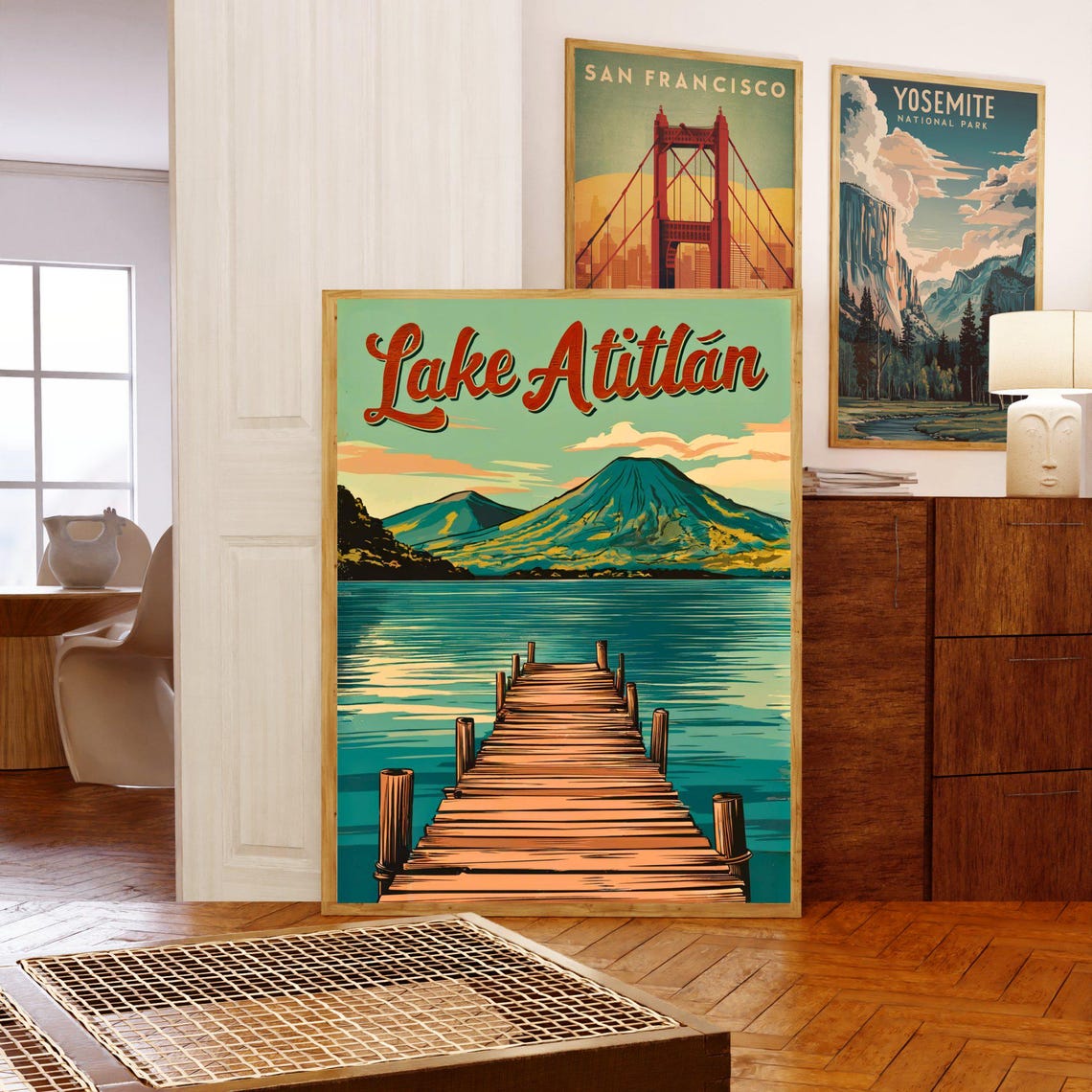 Lake Atitlan Wooden Pier Vintage Volcano Mountain Lake Poster - Image 5