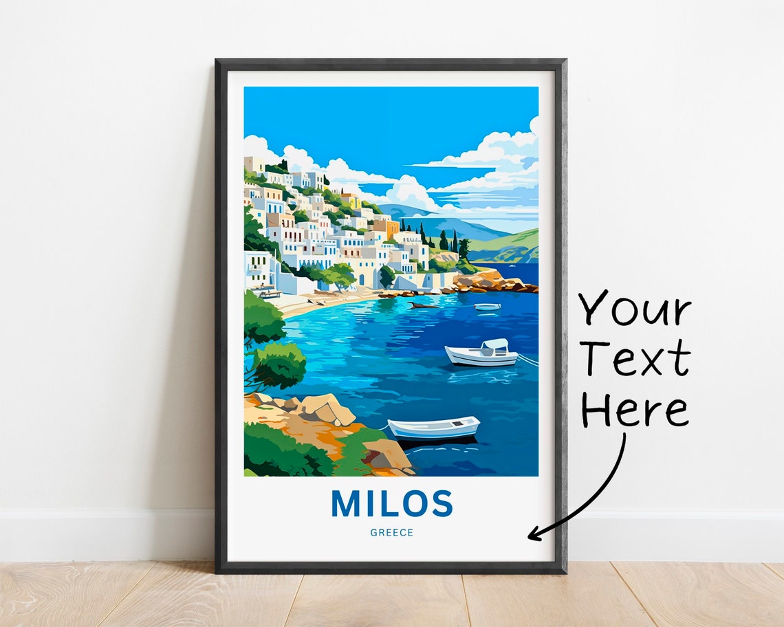 Milos Greece Personalized Hillside Village Bay Boats Travel Poster
