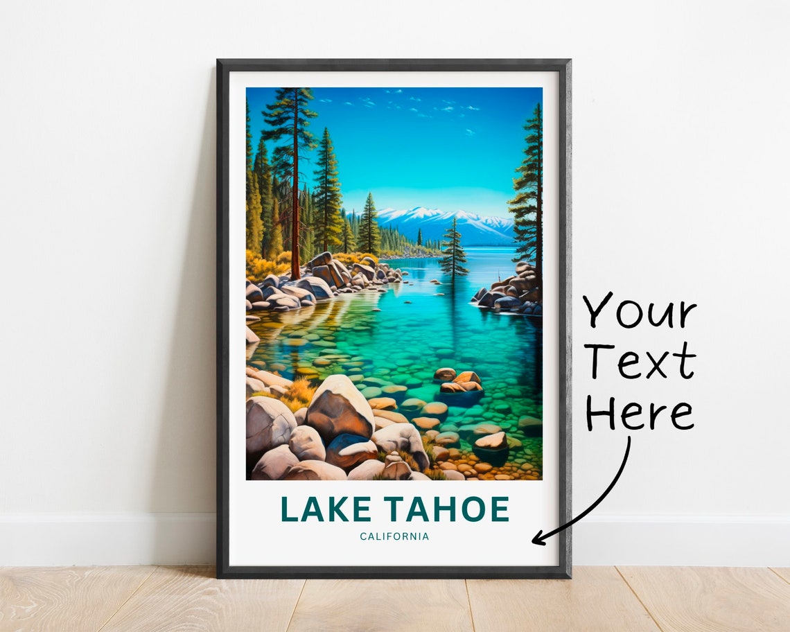 Lake Tahoe California Personalized Travel Poster with Custom Text