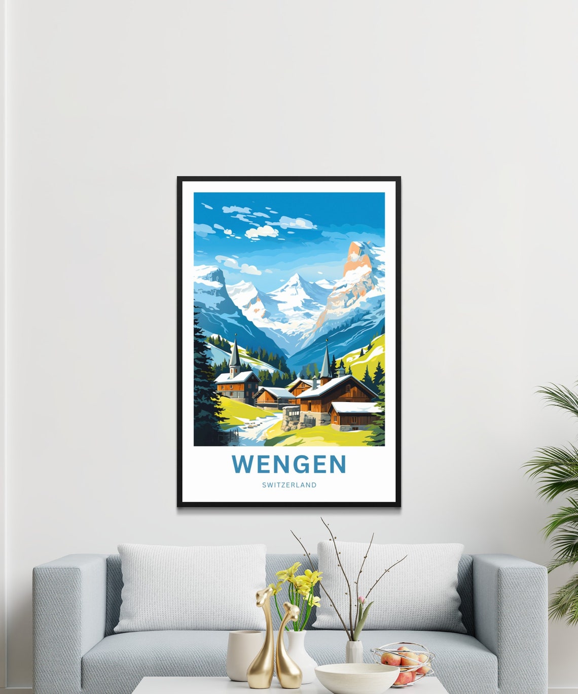Wengen Switzerland Personalized Summer Alpine Village Travel Poster - Image 3