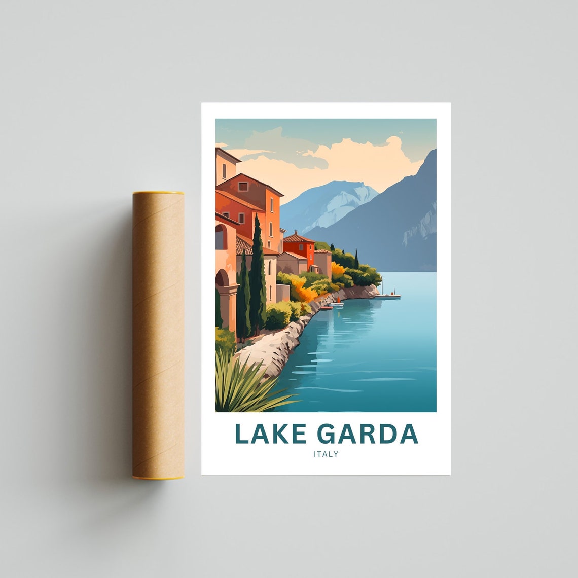 Lake Garda Italy Lakeside Village Boats Scenic Personalized Poster - Image 4