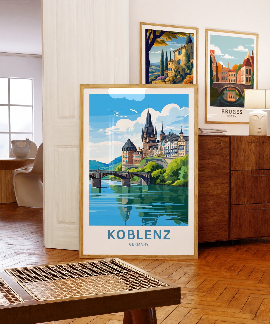 Koblenz Germany Historic Castle River Bridge Reflection Poster - Image 5