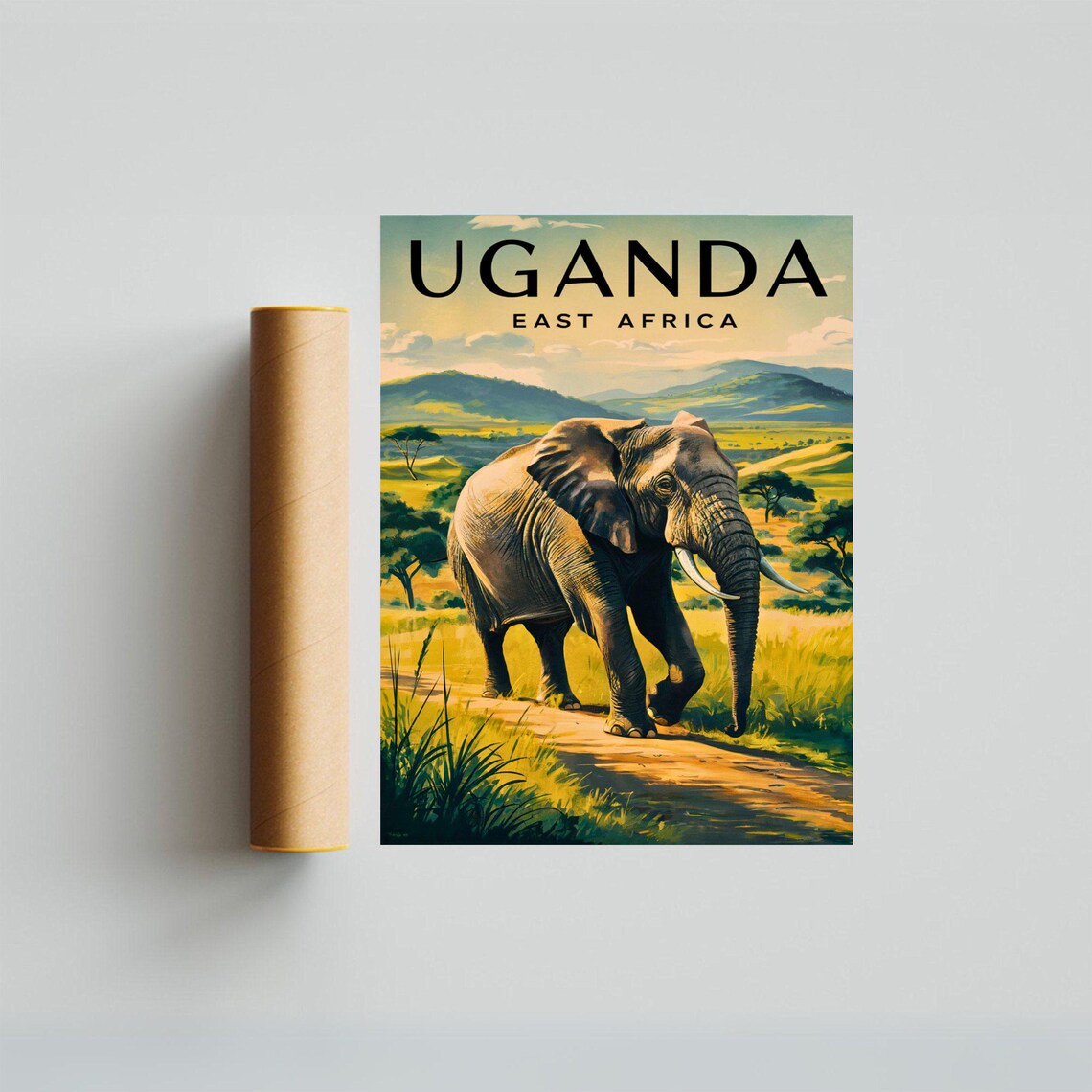 Uganda East Africa Elephant Safari Savanna Wildlife Travel Poster - Image 4