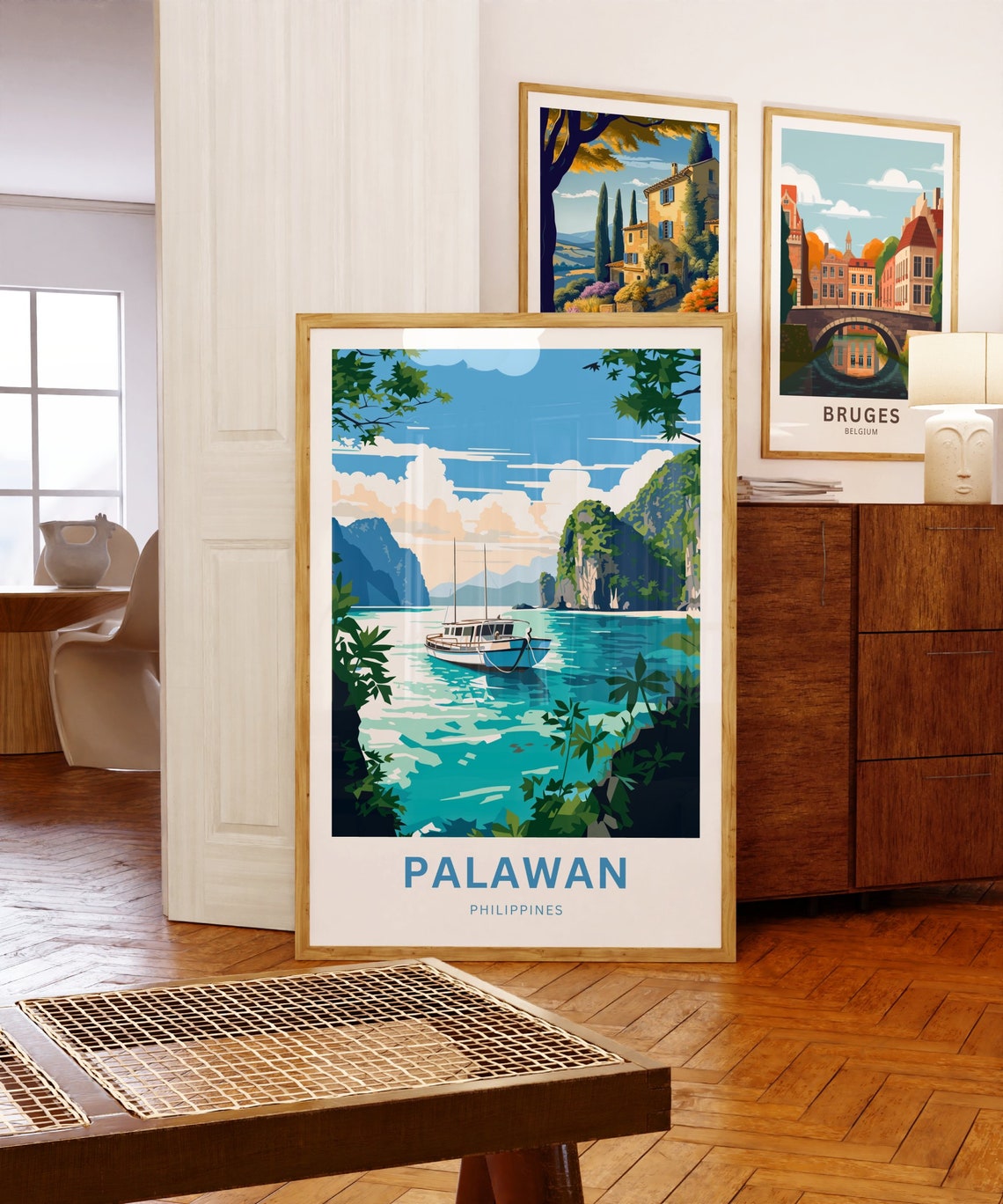Palawan Philippines Travel Poster Boat Anchored Turquoise Lagoon Art - Image 5