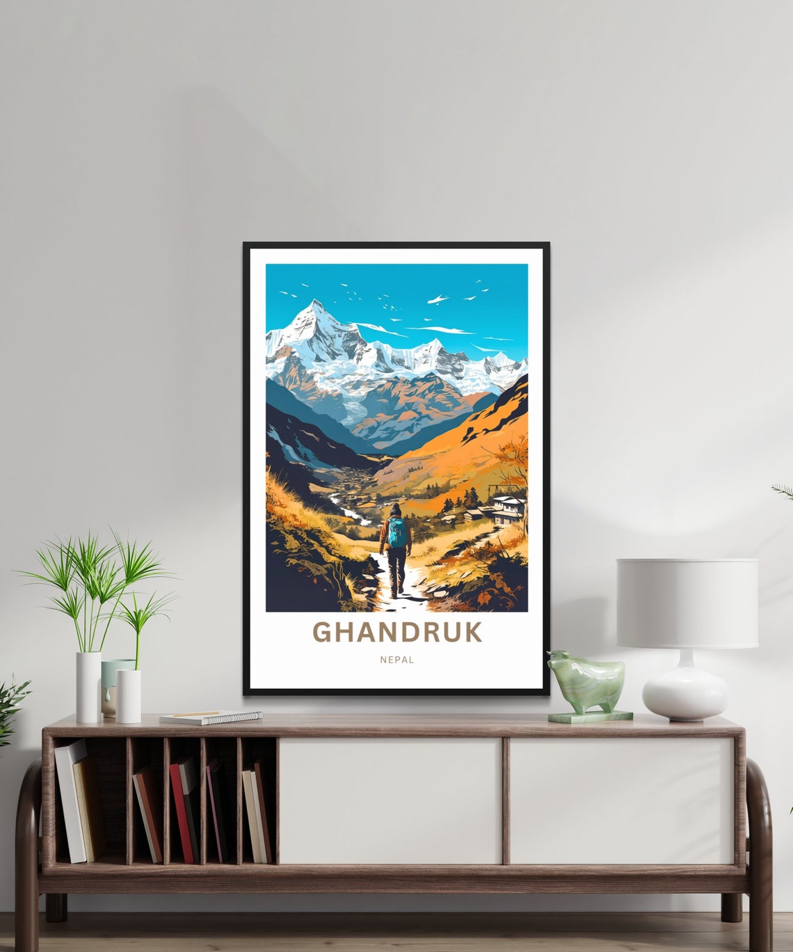 Personalized Ghandruk Nepal Trekker Mountain Valley View Poster - Image 3