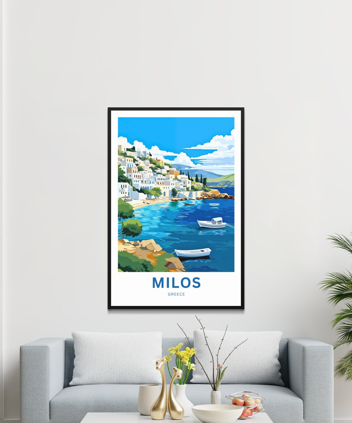 Milos Greece Personalized Hillside Village Bay Boats Travel Poster - Image 3