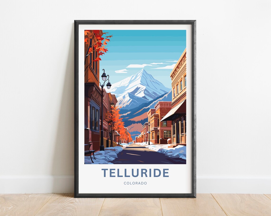 Telluride Colorado Golden Autumn Mountain Street Travel Poster