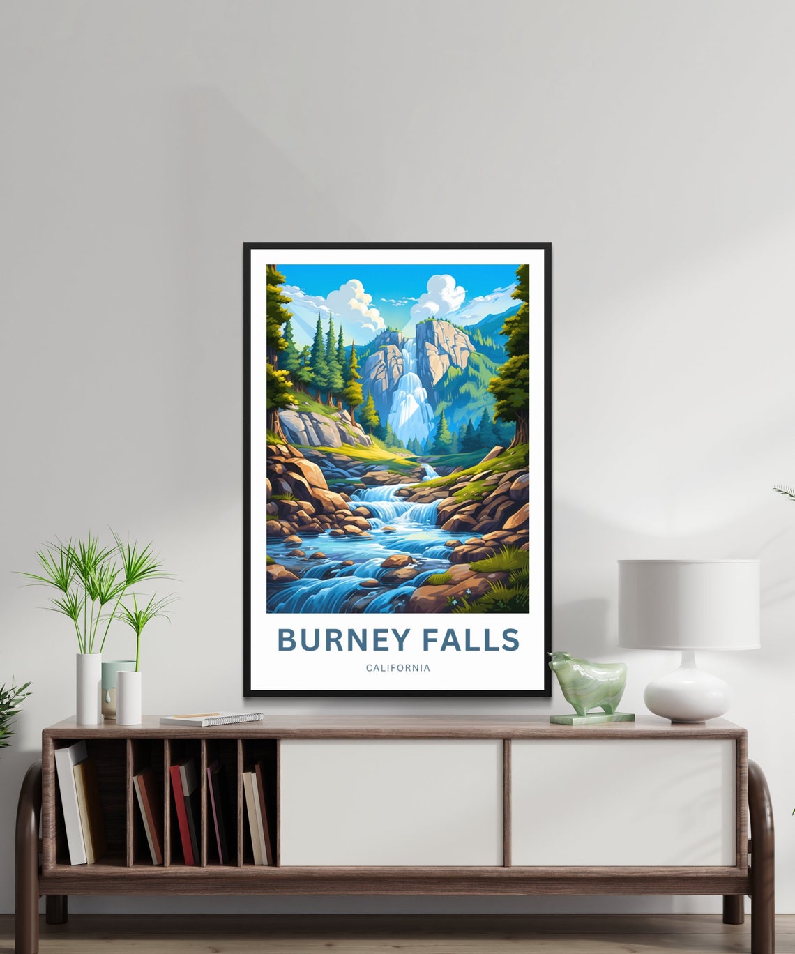 Burney Falls California Tall Cliff Waterfall Rocky Stream View Poster - Image 2