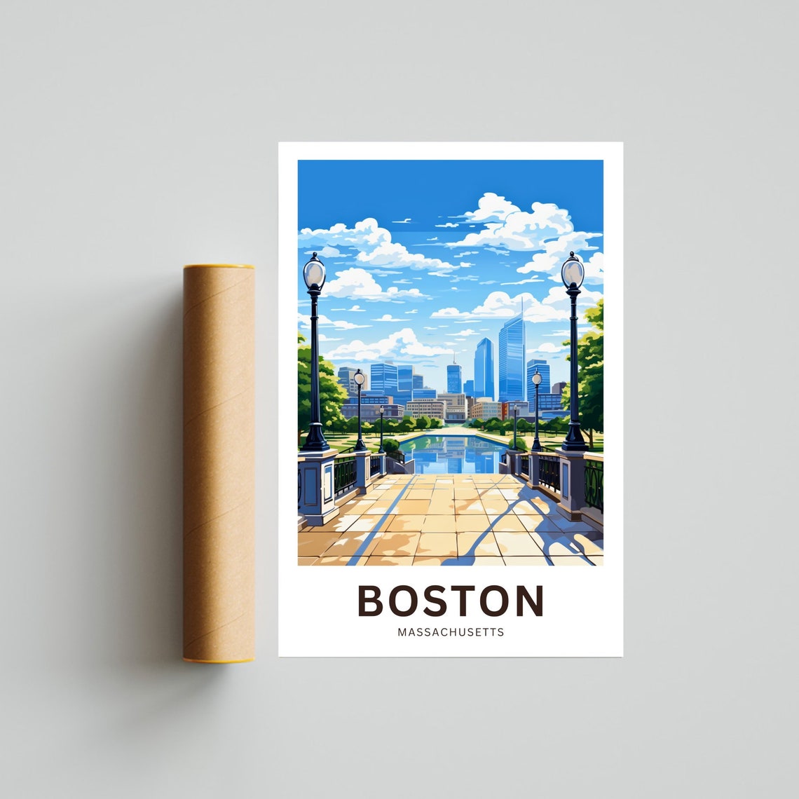 Boston Massachusetts Skyline Promenade Water Reflection Poster - Image 4