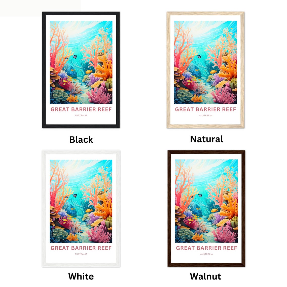 Great Barrier Reef Australia Orange Coral Towers Ocean Scene Poster