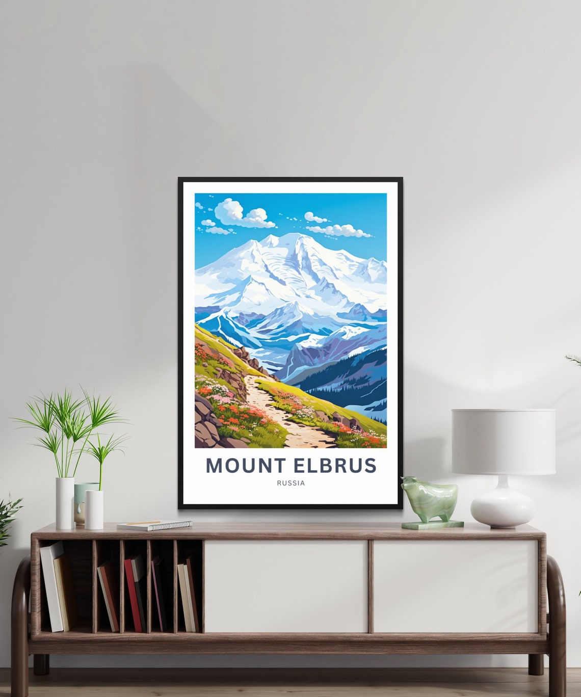 Mount Elbrus Russia Mountain Trail Wildflower Hiking Travel Poster - Image 2