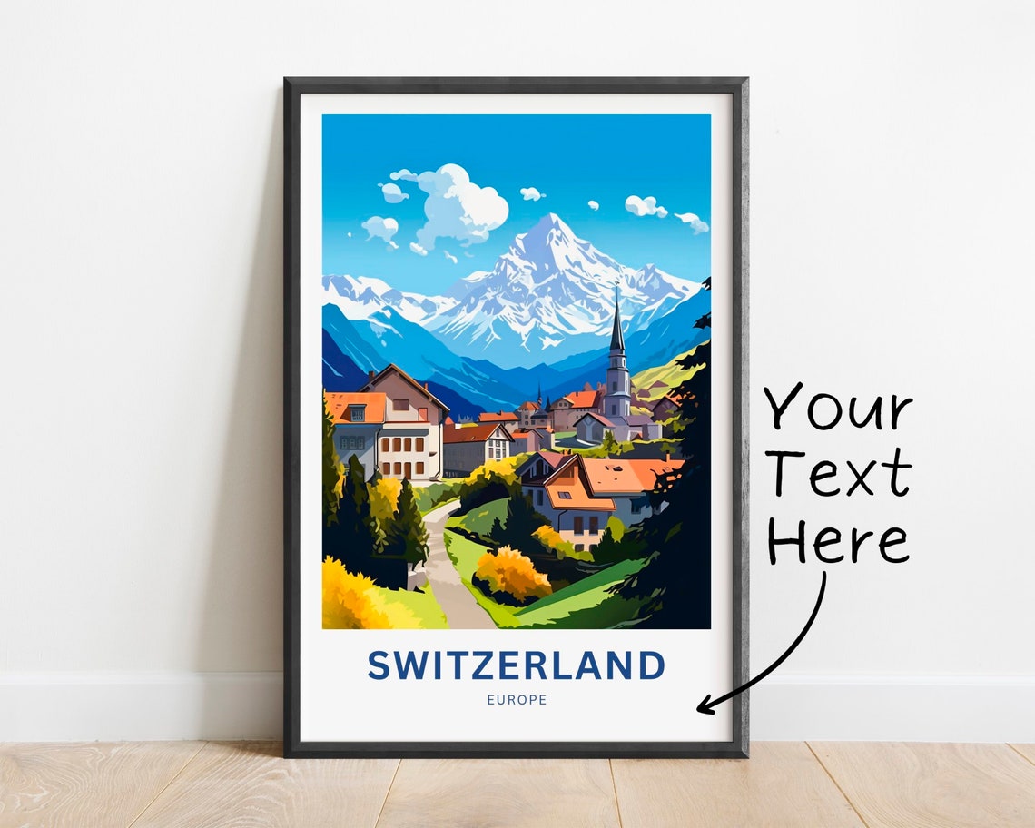 Personalized Switzerland Europe Alpine Village Peak Travel Poster