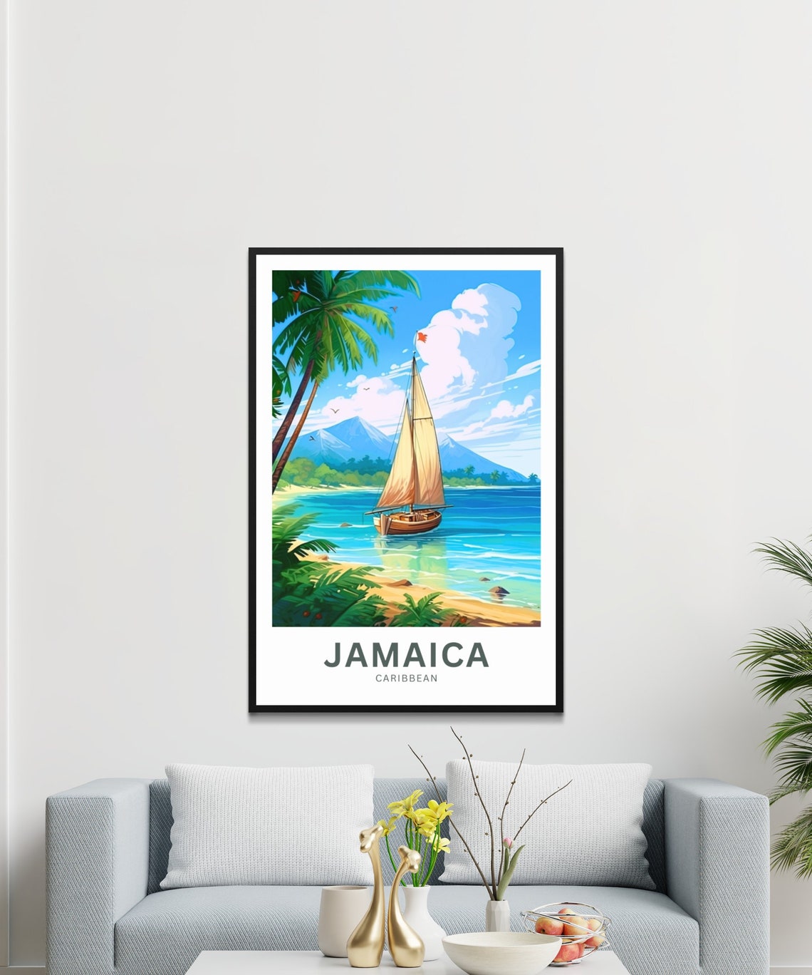 Jamaica Caribbean Sailboat on Turquoise Beach Retro Travel Poster - Image 3