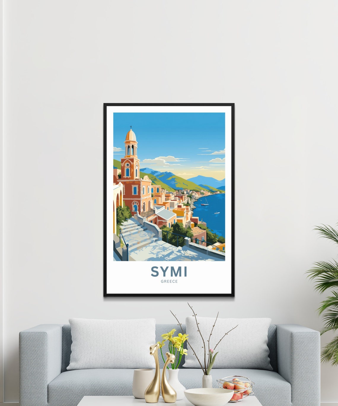 Symi Greece Custom Name Harbor Town Steps Church Tower Poster - Image 3