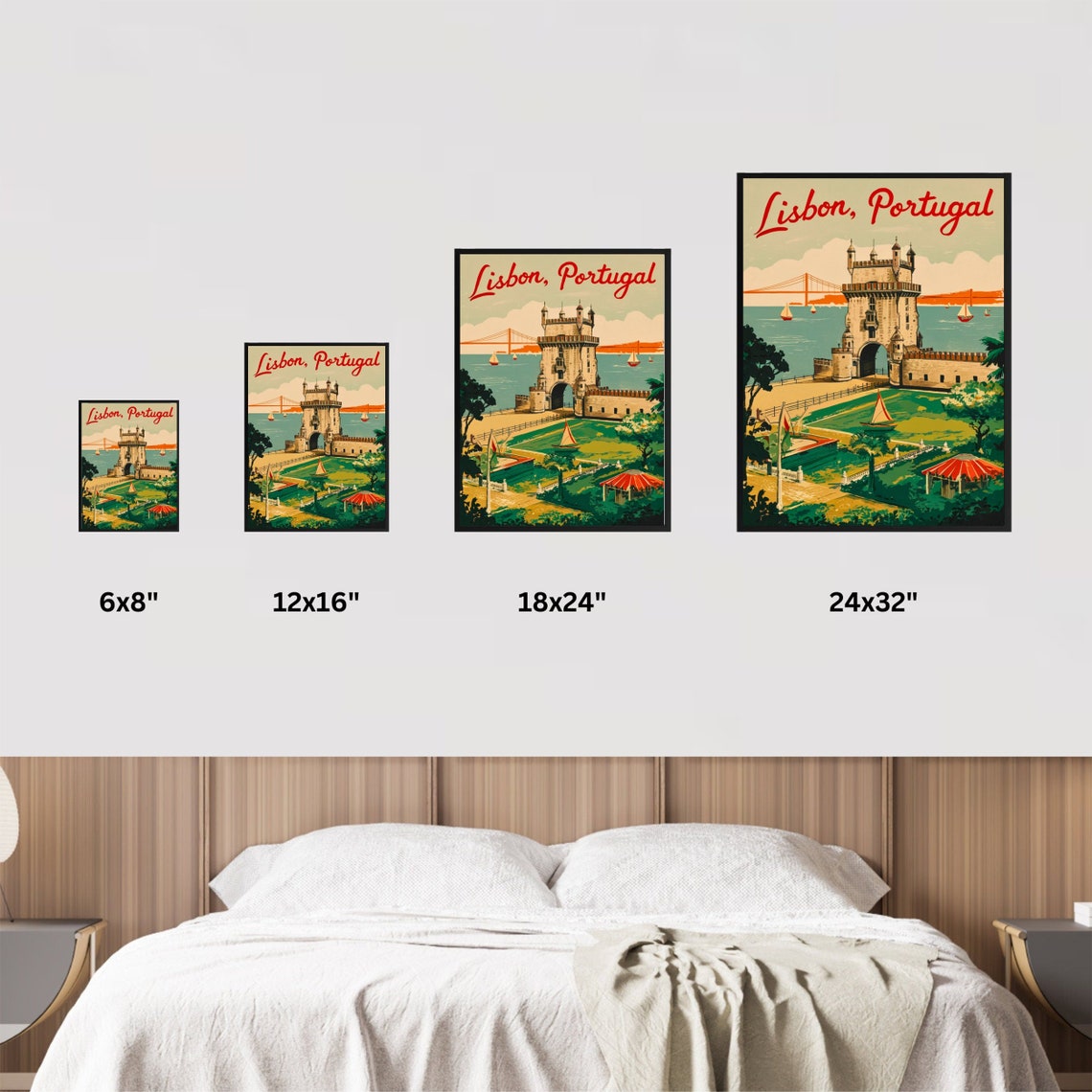 Lisbon Portugal Retro Belem Tower Script Style Travel Poster - Image 3