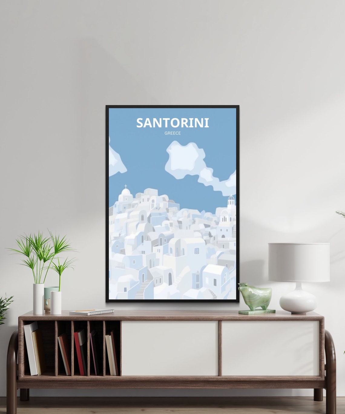 Santorini Greece Aegean Island Modern Print White Buildings Blue Domes - Image 2