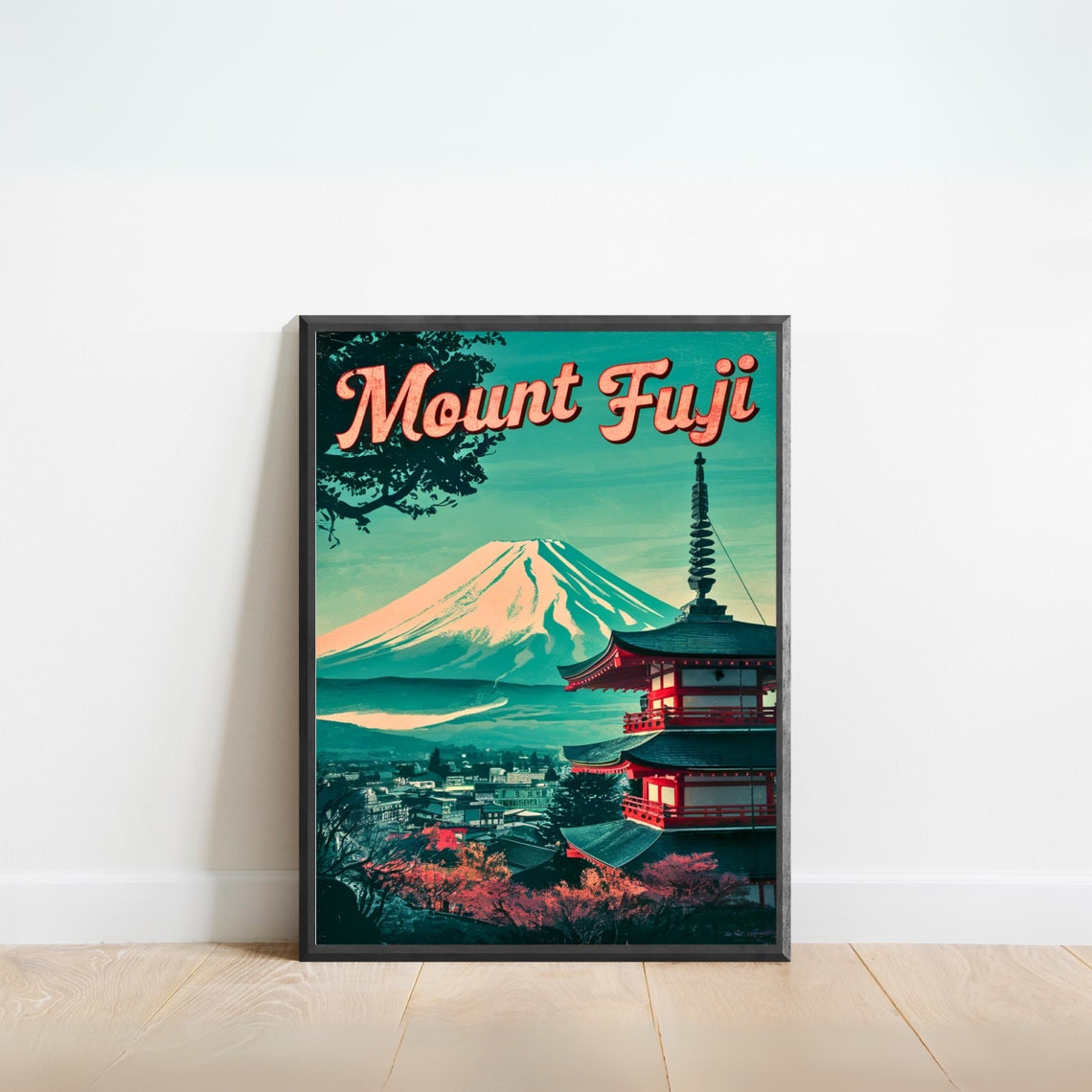 Mount Fuji Japan Retro Pagoda Snow Peak Vintage Travel Poster
