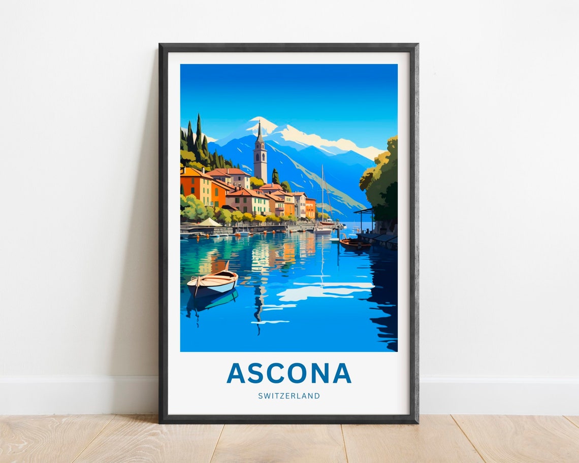 Ascona Switzerland Lakeside Town Colorful Lake View Travel Poster