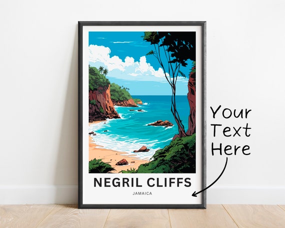 Personalized Negril Cliffs Travel Print Negril Cliffs Poster Jamaica Wall Art Framed Present Gift United States Present